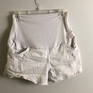 White distressed maternity shorts